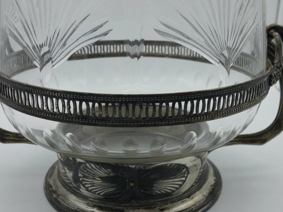 (8775) Jugendstil Bowletopf Glas + Metall versilbert - Bild 3 von 4