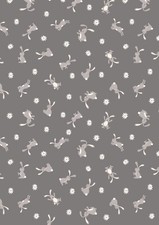 Lewis & Irene Bunny Hop Bunny on Grey A529.3 Cotton Fabric - PER METER