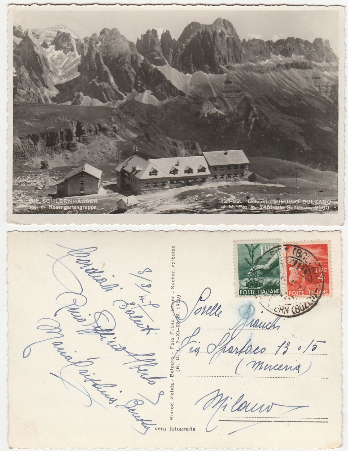 RIFUGIO BOLZANO A MONTE PEZ ALLO SCILIAR - BOLZANO - VIAGG. 1947 -16601-
