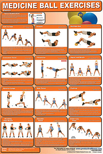 MEDICINE BALL EXERCISES Professional Fitness Gym Wall Chart 24x36 POSTER - 第 1/1 張圖片