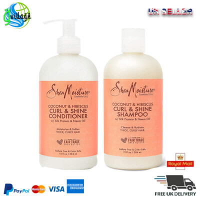 SHEA FEUCHTIGKEIT Kokosnuss und Hibiskus Curl and Shine Shampoo & Conditioner 13oz
