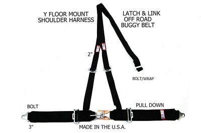 RJS RACING 3 PT LATCH & LINK Y FLOOR MOUNT HARNESS BUGGY BELT BLACK 4013301