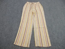 Denim & Co Pants Womens Adult Extra Small Yellow Stripes Linen Blend 28x30