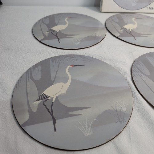 Cameo "Morning Mist" 6 Round Place Mats Crane Bird Cork Back - Picture 8 of 10