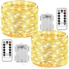 2 Pack 33 Ft 100 LED Fairy Lights Battery Operated Christmas Lights with Remotes