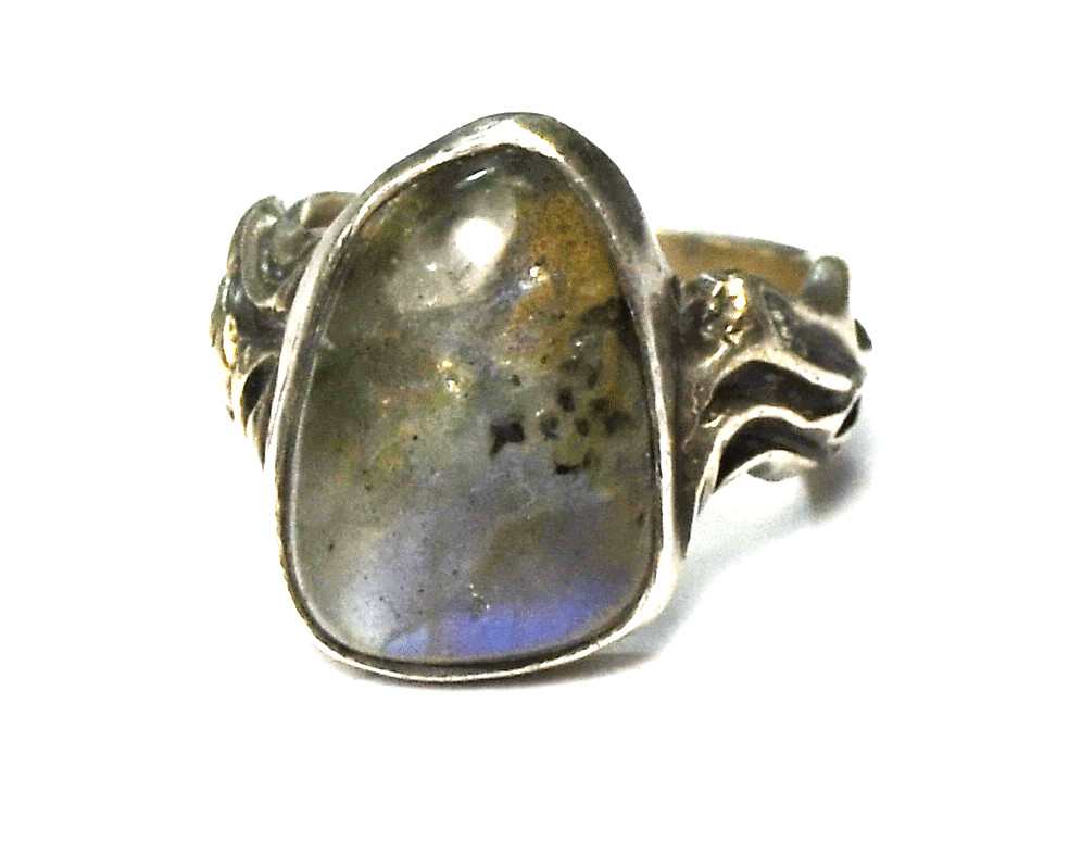 Sterling Silver Signed Labradorite Ring 18mm Size… - image 1