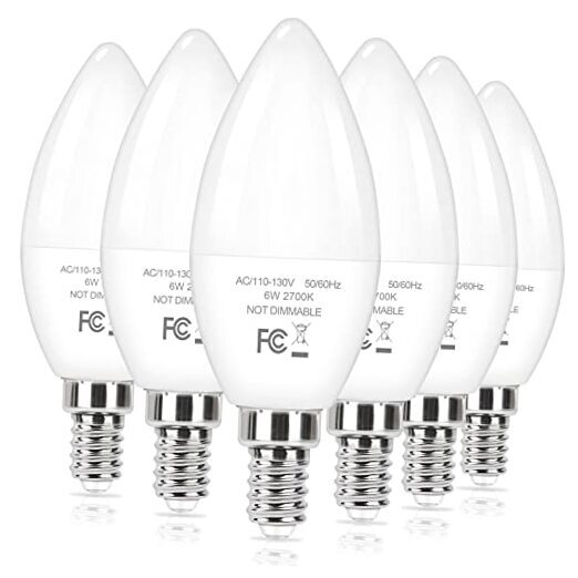 E12 Candelabra Light Bulbs 60W Equivalent, 2700K 6W 6 Packs 2700k-warm White