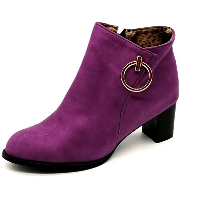 Womens Boots Purple Faux Suede Ankle Gold Circle Side Zip