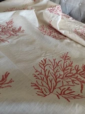 Embroidered coral reef nautical Ivory upholstery Fabric Textile Renmant 1.5 yds