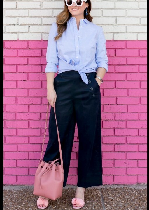 1901 Nordstrom Sailor Button Detail Wide Leg Crop Pants Trousers High  Waisted