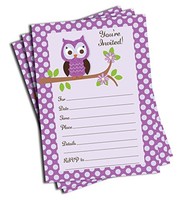 50 Purple Owl Invitations - Baby Shower - Birthday Party - Any Occasion 50 Purple Owl Invitations - Baby Shower - Birthday Party - Any Occasion
