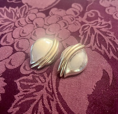 Vintage Brian Bergner Sterling Silver Gold Designer Earrings Clip Christmas Gift