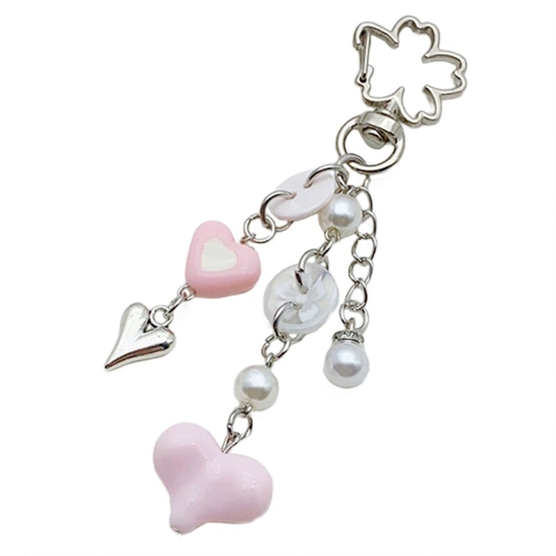 Elegant Resin Heart Keychain with Pearl Beads for Keys or Phone Charm