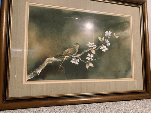 Vintage Orig Watercolor, Dove on Branch Yeackle, 1983 23.5" x 31.5” Framed/Mat - Picture 6 of 10