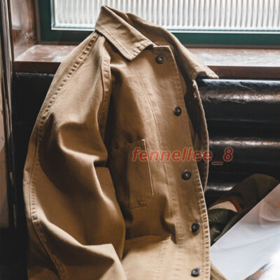 Men Vintage French Chore Coat Work Coat Casual Pocket Lapel