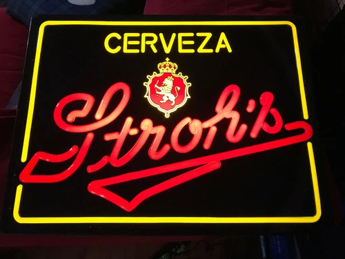 Vintage CERVEZA STROH'S BEER LIGHT SIGN  BARWARE MANCAVE WORKS