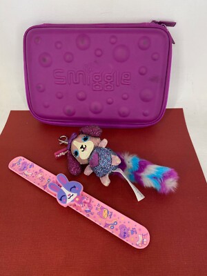 Smiggle   Purple   Hard Zip Pencil Case, Bunny Slap Band & Sparkle Keychain  Lot