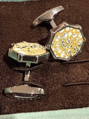 Tateossian Titan Manschettenknöpfe - hochglanzpolierte Oberfläche mit Leder - CF0184 - Neu in OVP