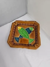 Mid Century Japan Pisces Green Blue Fish Ashtray Vintage 