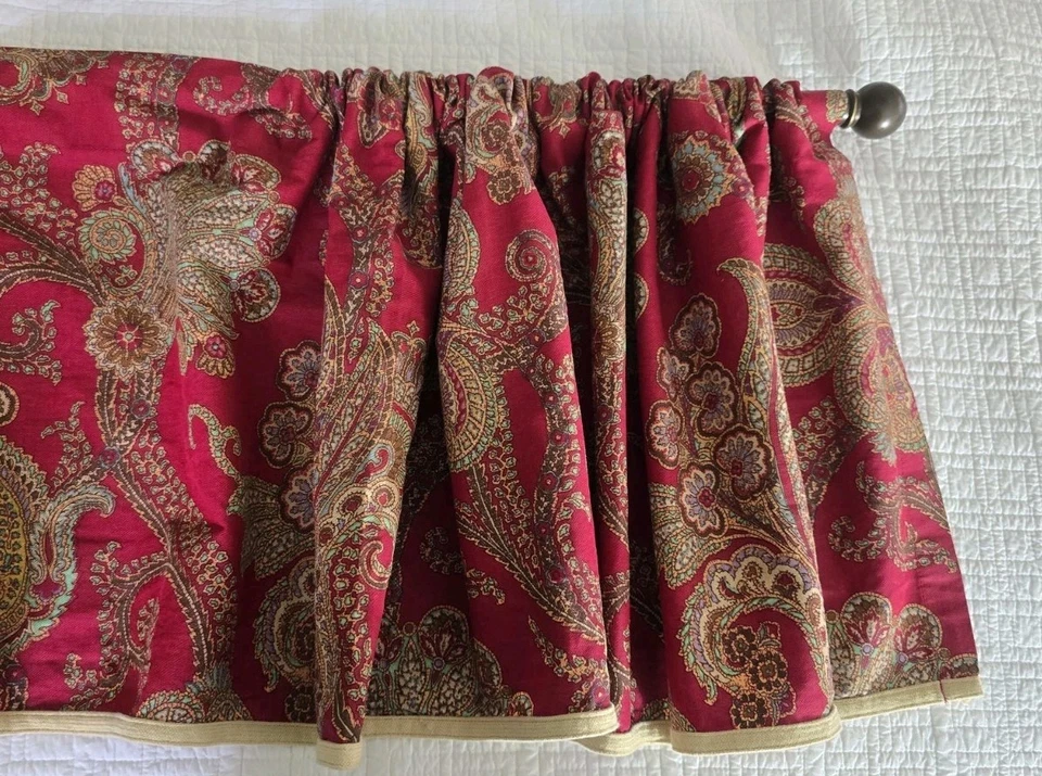 3 Vtg Ralph Lauren CHAPS Juliette Curtain Valance Panels Red Paisley 17x79 - Image 2 of 4