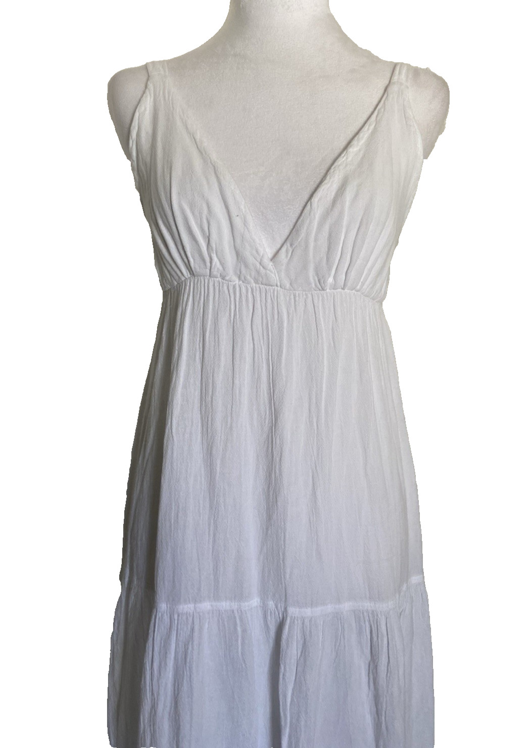 SEASPICE White Maxi Dress Women's M 100% Peruvian Cotton Spaghetti Strap Tiered
