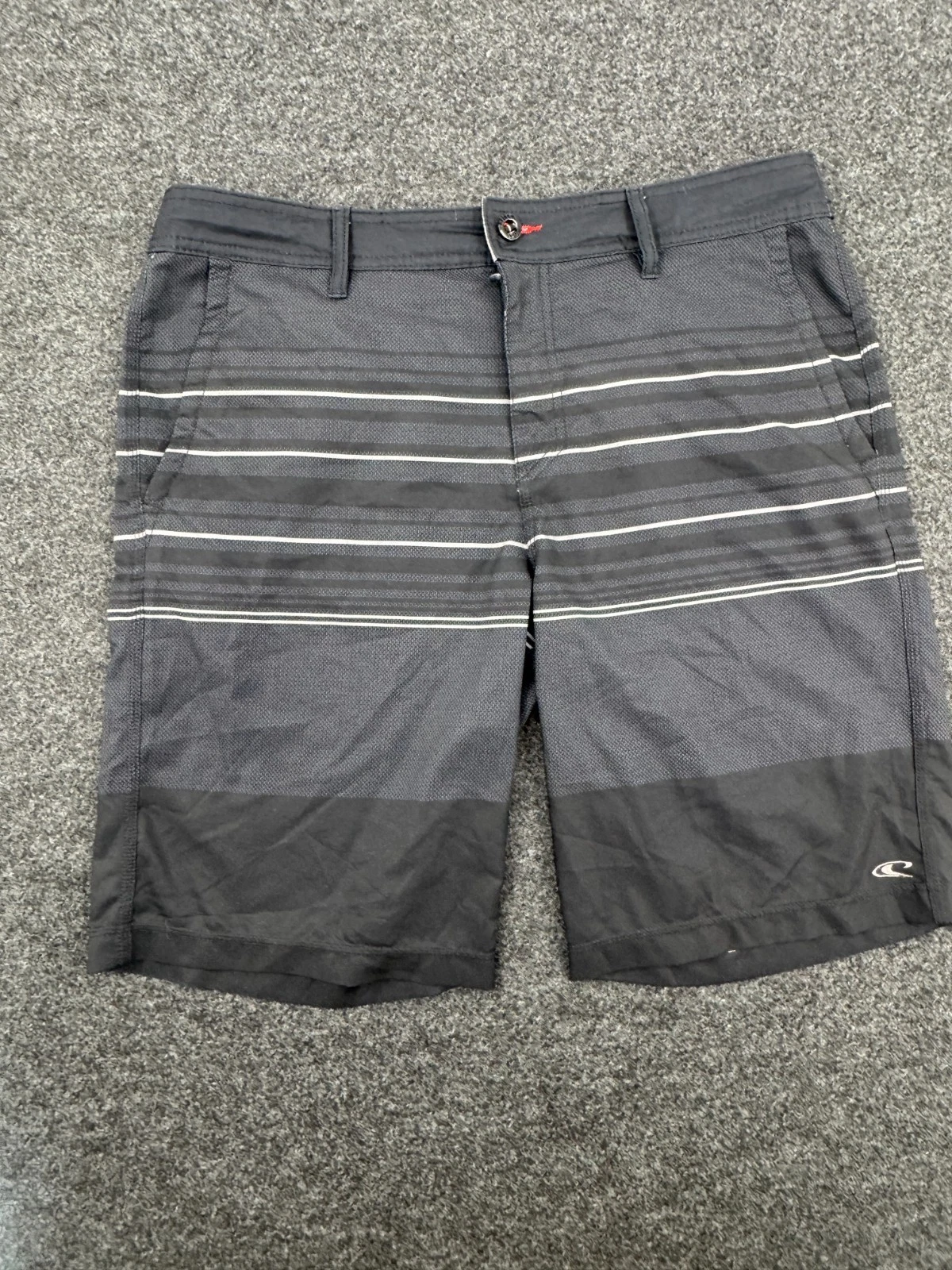 O'Neill Hybrid Chino Shorts Mens 36 Gray Striped Stretch Surf Casual Mid Rise
