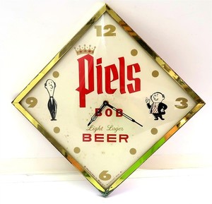 Vintage 1964 PIELS BOB LIGHT LAGER BEER Clock 13" x 13" with New Quartz Movement