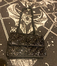 Kurt Geiger London Black Glitter Leather Small Chain Micro Bag