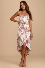 Lulus Ivory Floral Print Hi Low Midi Dress Size XL Wedding Formal Party Date NWT