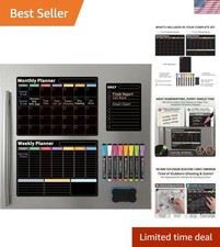 Magnetic Black Calendar for Refrigerator 3-Pack, Ships Flat - 17"x12" Monthly...