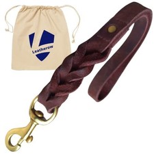 Leather Short Dog Leash 15 Inch - Short Dog Traffic Lead for Large Dogs Train