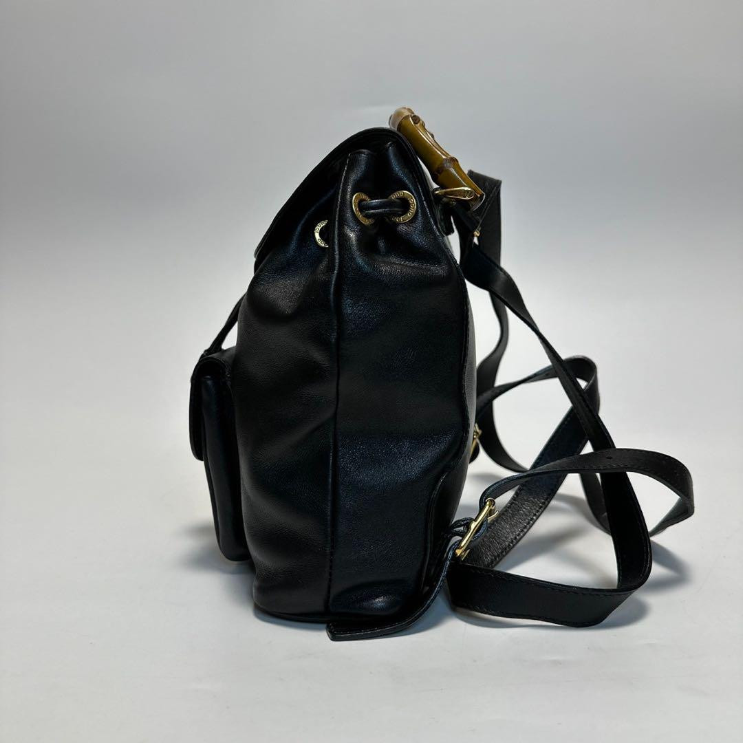 Gucci Bamboo All Leather Black Drawstring Backpack for Women Gucci Bamboo All Leather Black Drawstring Backpack for Women
