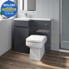 Bathroom Vanity Unit Basin Sink 900mm Toilet Combined Furniture Left Hand Grey