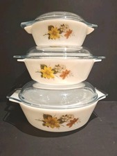 Pyrex Autumn Glory Vintage Retro Casserole Dishes Stacking Set Of 3 ( set 2 )