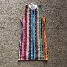 vibrant, multicolor vertical stripe crochet knit dress Sadie & Sage Size S