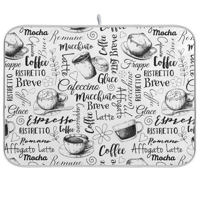 Coffee Cups Print Dish Drying Mat for Kitchen Counter Absorbent Microfiber Dr...
