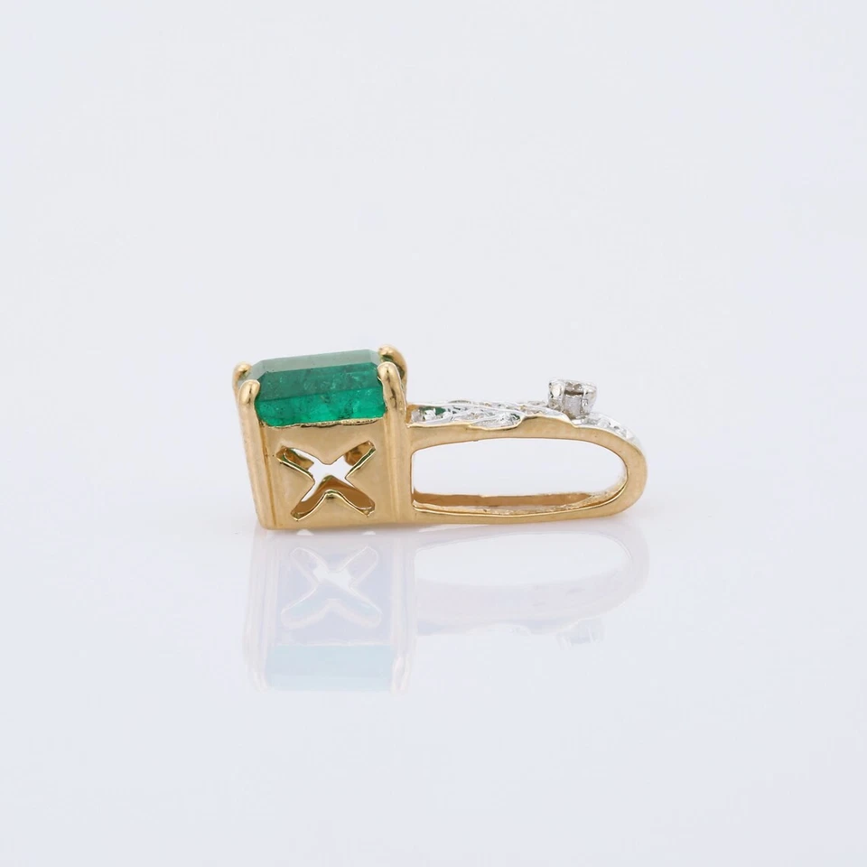 Wunderschöner Smaragd-Und Diamant-Anhänger 14K Gelbgold Krappenfassung S250 - Bild 3 von 4
