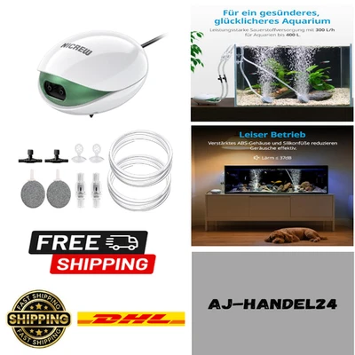 NICREW Leiser Aquarium Luftpumpe bis zu 400 L mit Einstellbarem Durchfluss,
