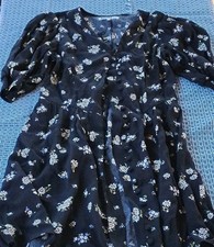 Reformation Black Floral Mini Dress V-Neck Puff Sleeve Ruffle Size 2 + Skirt