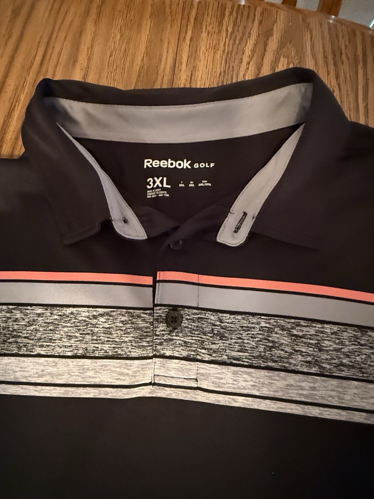 Reebok Golf Men's 3XL Polo Shirt Black Gray Pink Striped Short Sleeve thumbnail 3