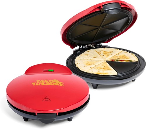 Máquina de quesadilla eléctrica Taco Tuesday Deluxe de 10 pulgadas y 6 cuñas con rojo extra