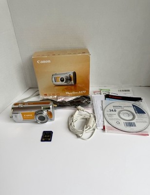 Canon PowerShot A470 Digital Camera Orange w/ Accessories 3.4 Zoom Original Box