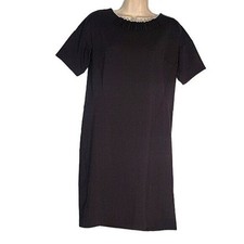 SIMPLY VERA WANG Black Mini Dress Pleated Neckline Short Sleeve Casual