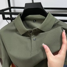 Men's Summer Solid Color Short Sleeve Polo Shirt Business Casual Slim Fit Button