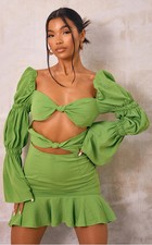 PLT Pretty Little Thing Lime Green Tie Front Dress - Size 10