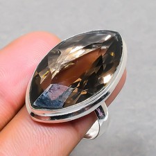 Faceted Smoky Quartz Marquise Shape Gemstone Handmade Adjustable Jewelry Ring