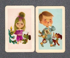 Vintage Swap Playing Cards Rare Pair of Young Happy BOY & GIRL GOING TO BED #G2