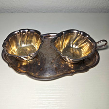 Versilberte Schale/Tablett aus Silberauflage mit 2 Einsatzsch&auml;lchen, Kaffe Set
