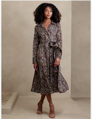 Banana Republic Women's Rossa Midi Shirtdress Brown And Blue New Size Med Wrap