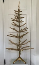 Vintage  Silky Pale Green Feather Christmas Tree 54" inches tall Brass Stand